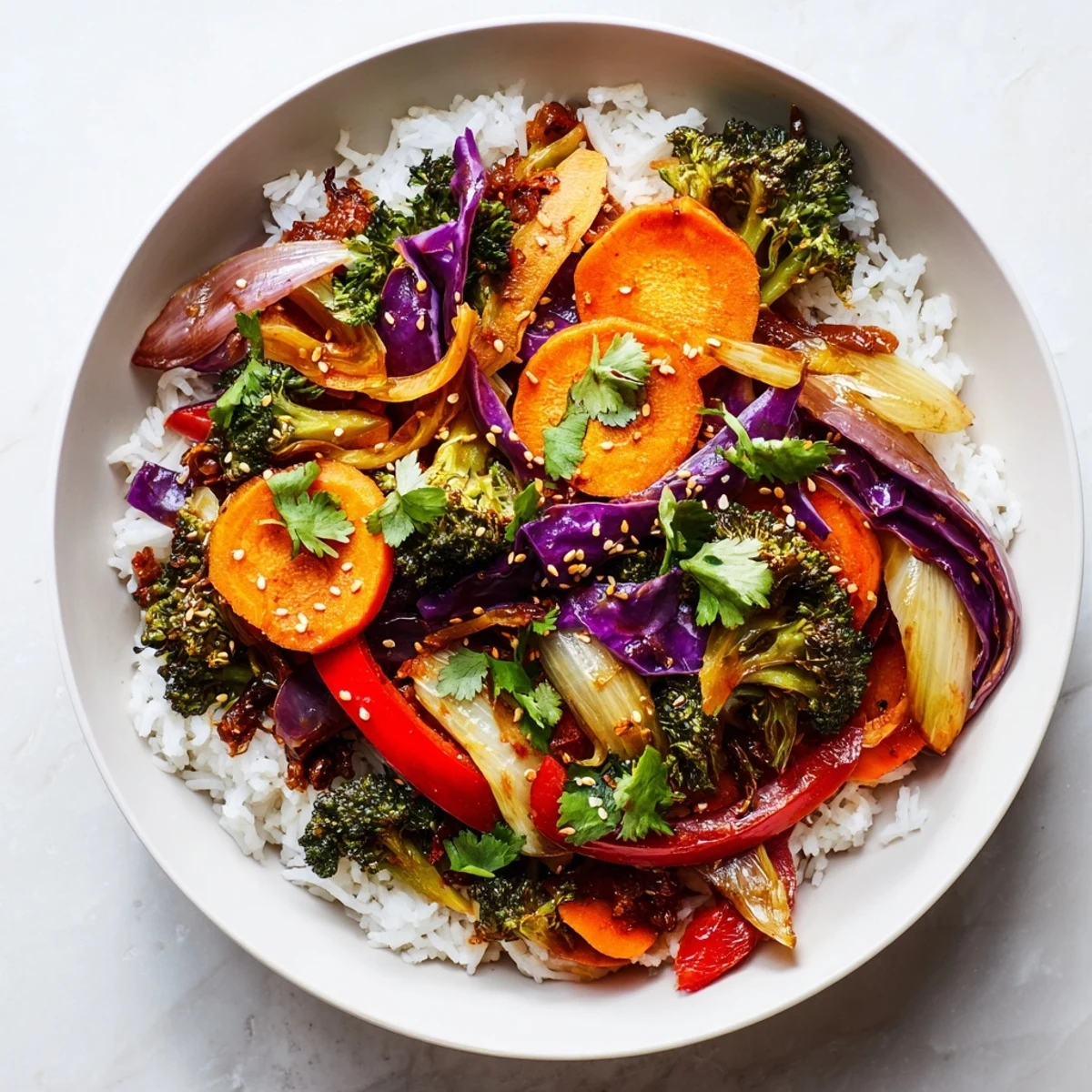 A colorful Quick Winter Vegetable Stir-Fry with rice, a healthy meal with fresh, vibrant ingredients.