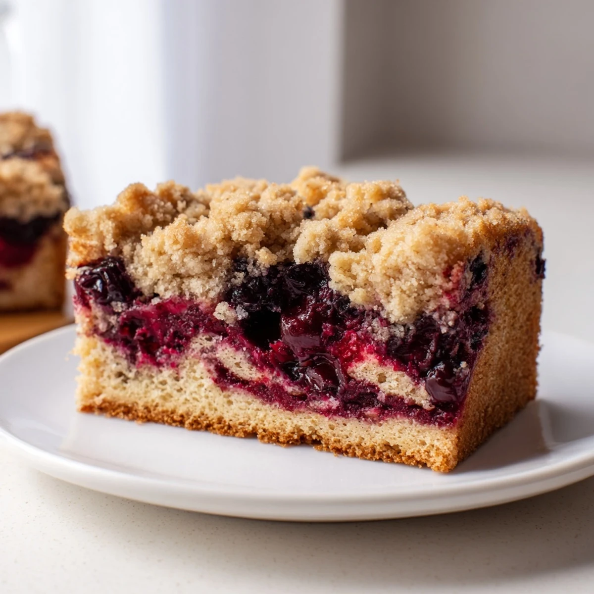 Golden, crumbly German Cherry Coffee Cake, showcasing juicy cherries beneath a sweet streusel topping.
