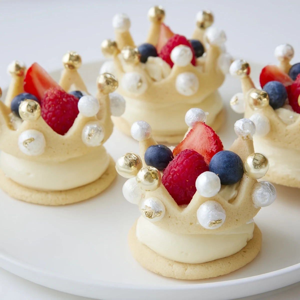 Golden crown-shaped sugar cookies and berry jewels create a festive Princess Crown Dessert Tray.
