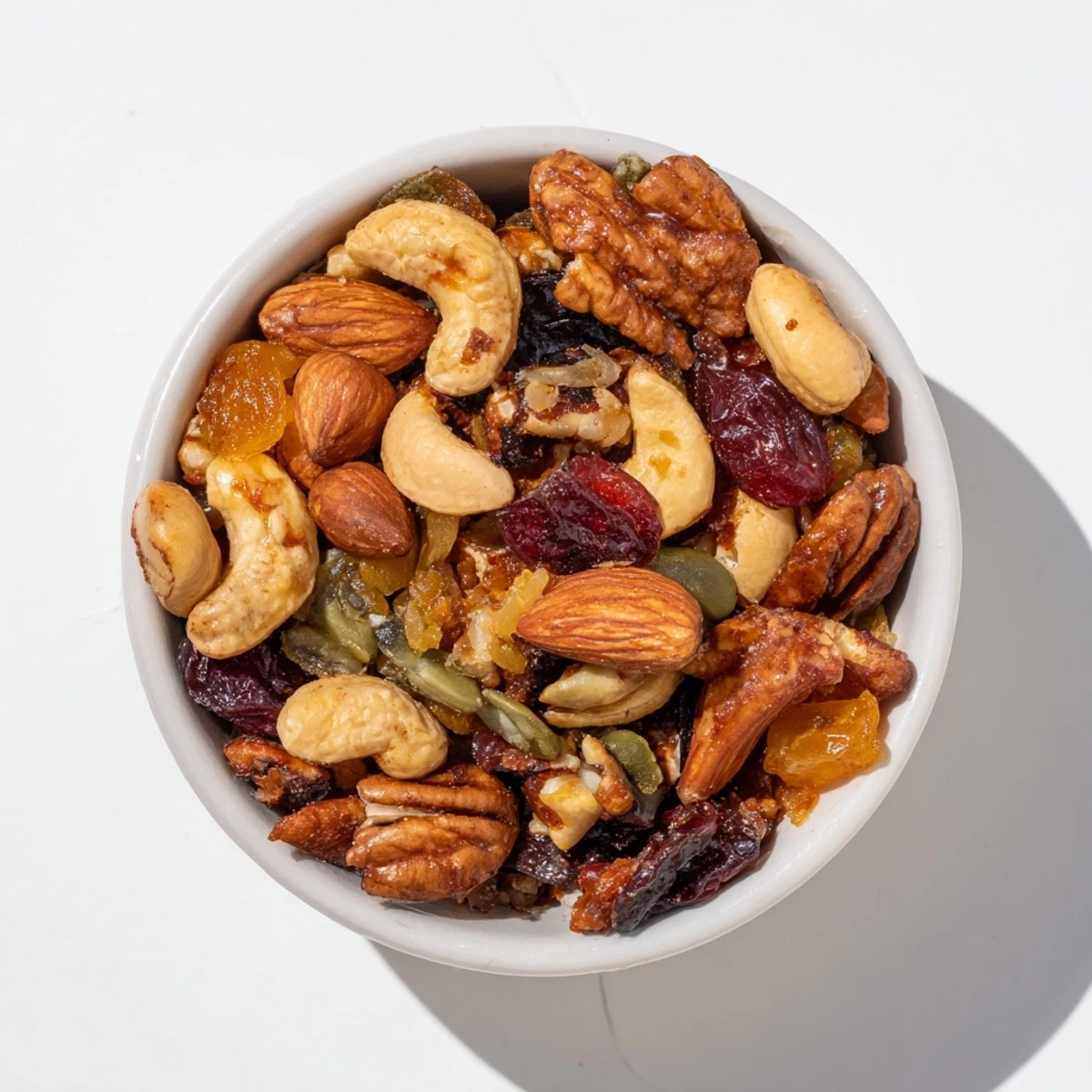 A bowl overflows with Nutty Nosh Squirrel Snack Mix, offering a sweet and savory sensation.