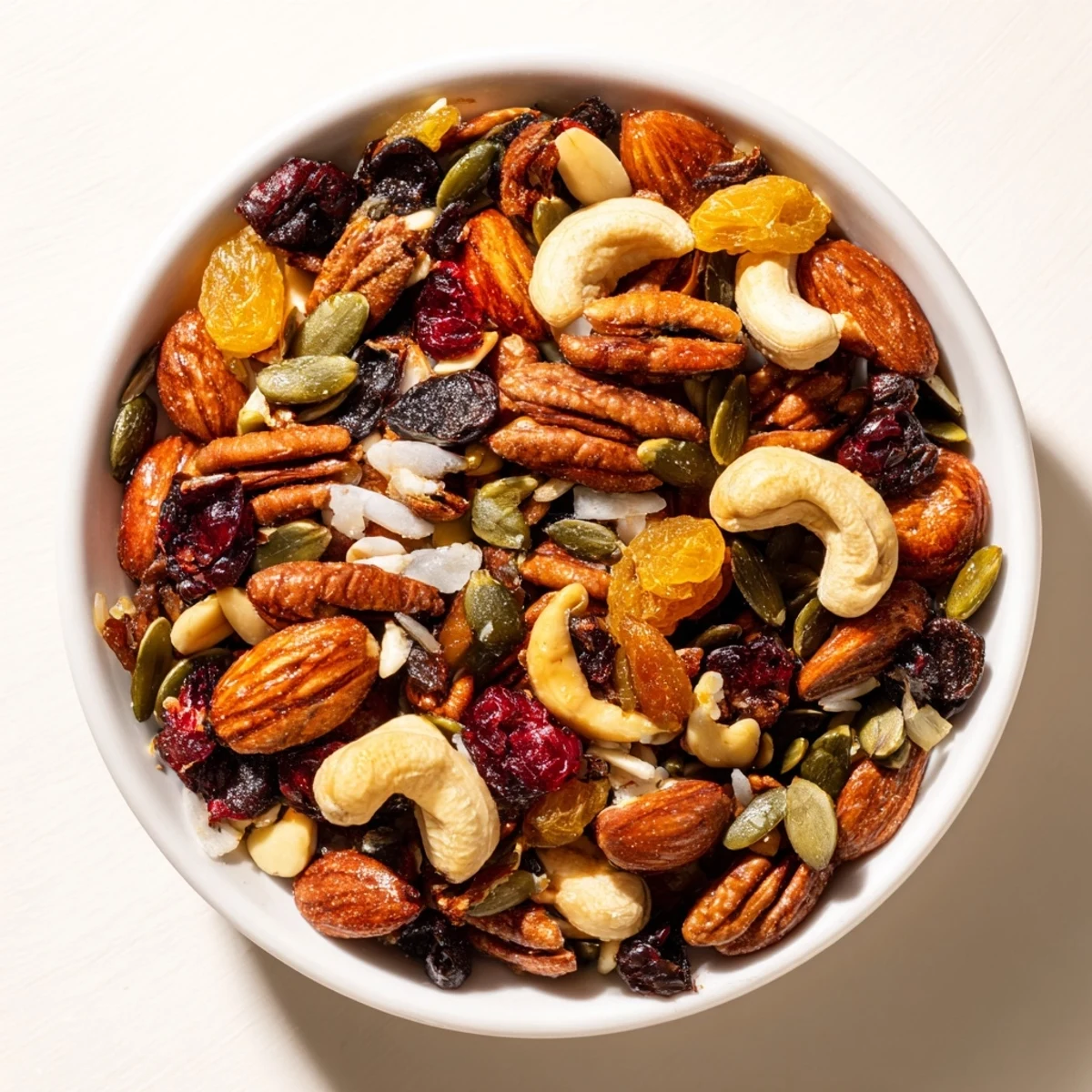 This vibrant photo shows a close-up of the easy-to-make Nutty Nosh Squirrel Snack Mix.