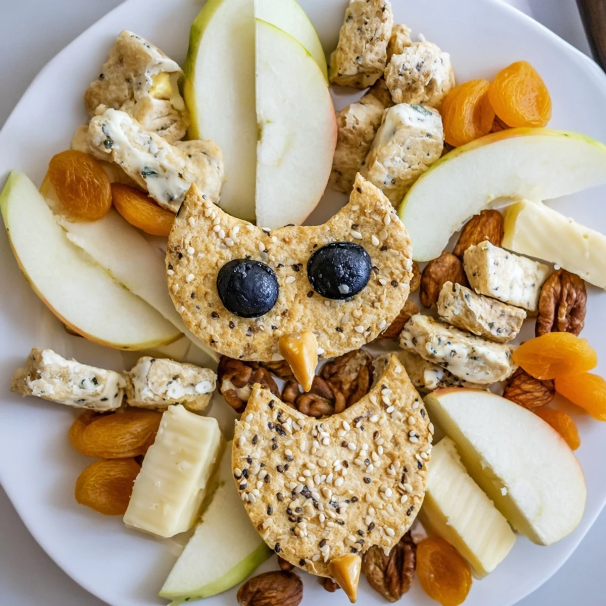 Delicious Owl Cracker and Cheese Board, with a forest-themed presentation and tasty appetizer elements.