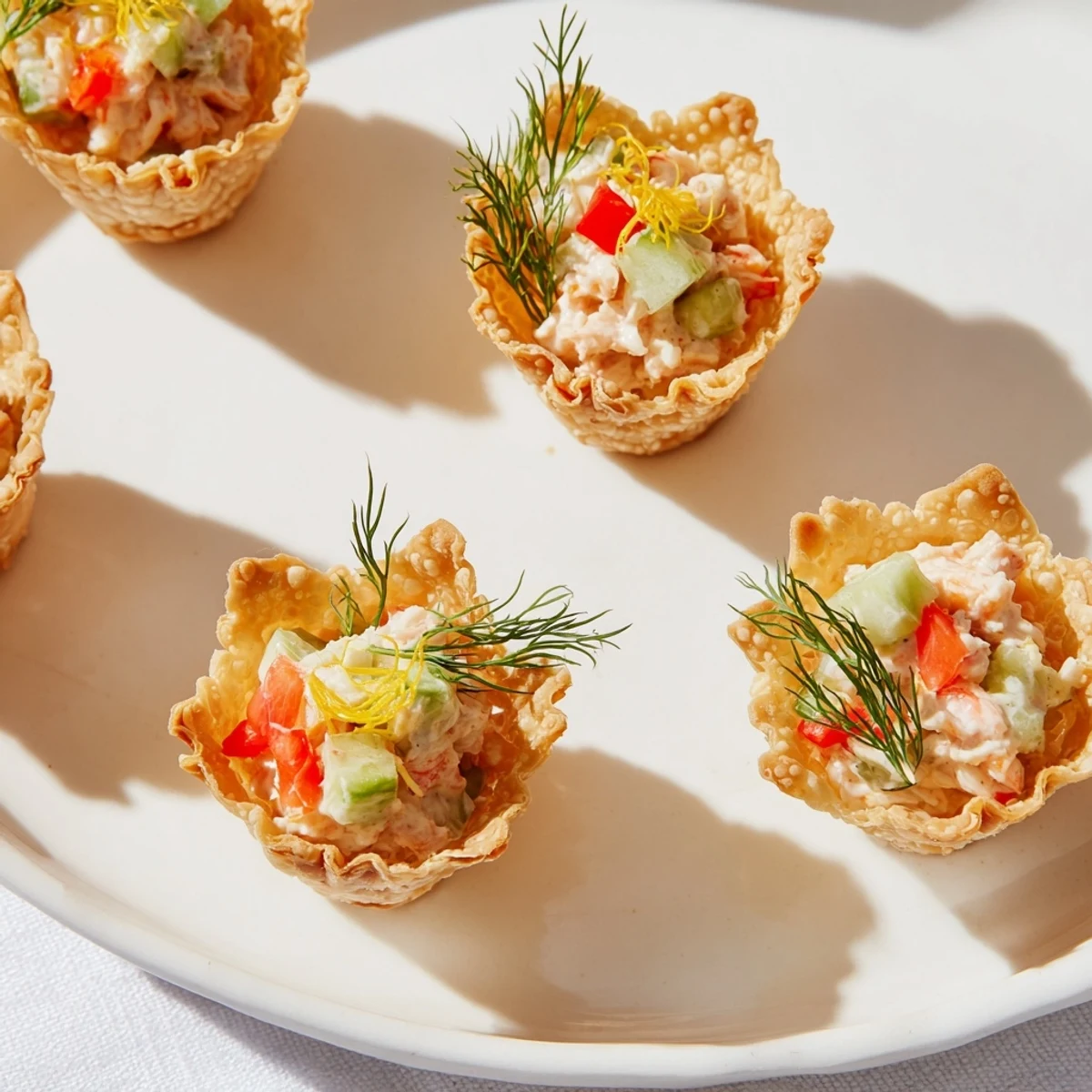 Elegant Mini Star Cocktail Cups: flaky phyllo shells holding creamy shrimp and fresh vegetables.