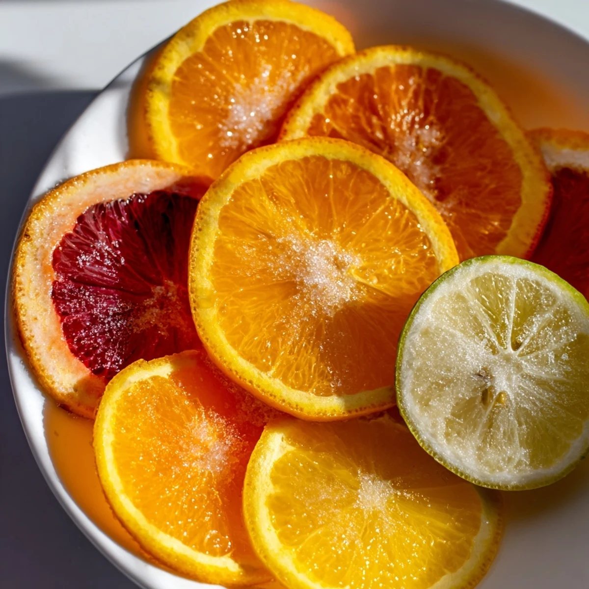 Vibrant citrus slices, perfect for garnishing mocktails, offering bright colors and tangy sweetness.