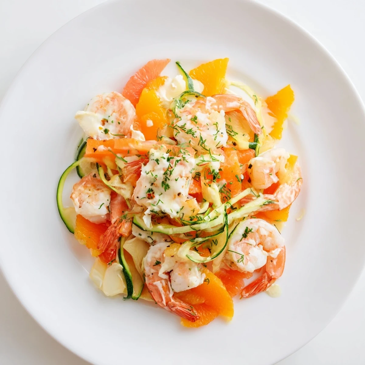 A gourmet "Coral Reef" recipe showcases pink shrimp, citrus, and bubbling Gruyère cheese.