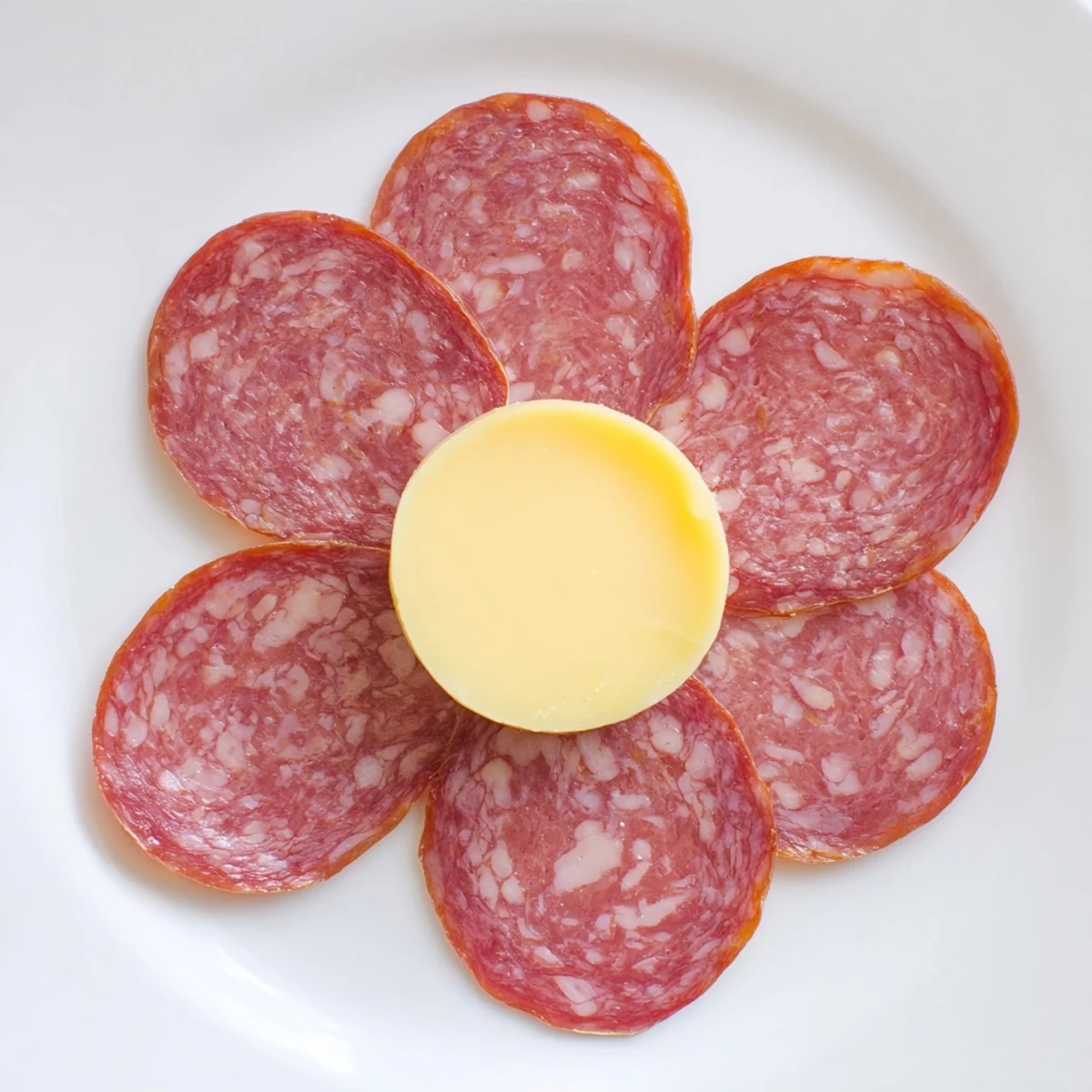 A salami Tudor Rose appetizer, a visually stunning charcuterie flower, ready to enjoy at a party.