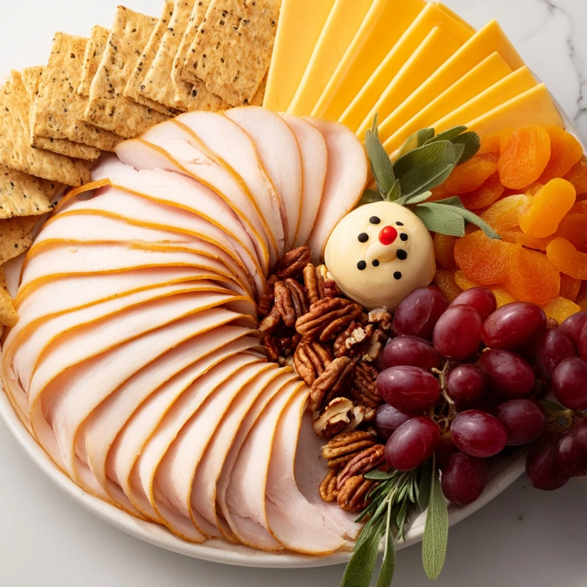 A vibrant charcuterie board, The Turkey Tail Fan, offers savory meats and cheeses.