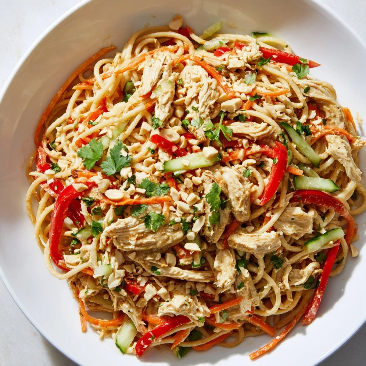 Thai-inspiriert Erdnuss Huhn Pasta