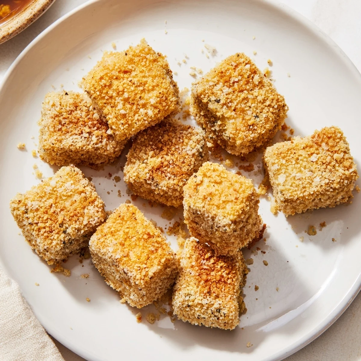 Golden, crispy tofu nuggets, perfectly seasoned and ready for dipping in your favorite sauce.