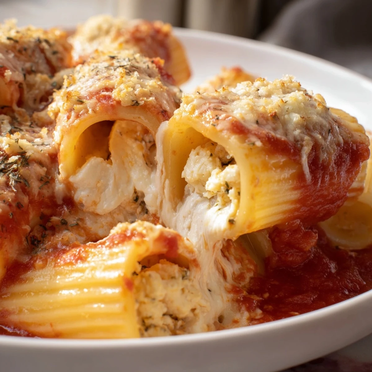 This comforting Italian-American honeycomb pasta bake features upright pasta tubes with creamy cheese.