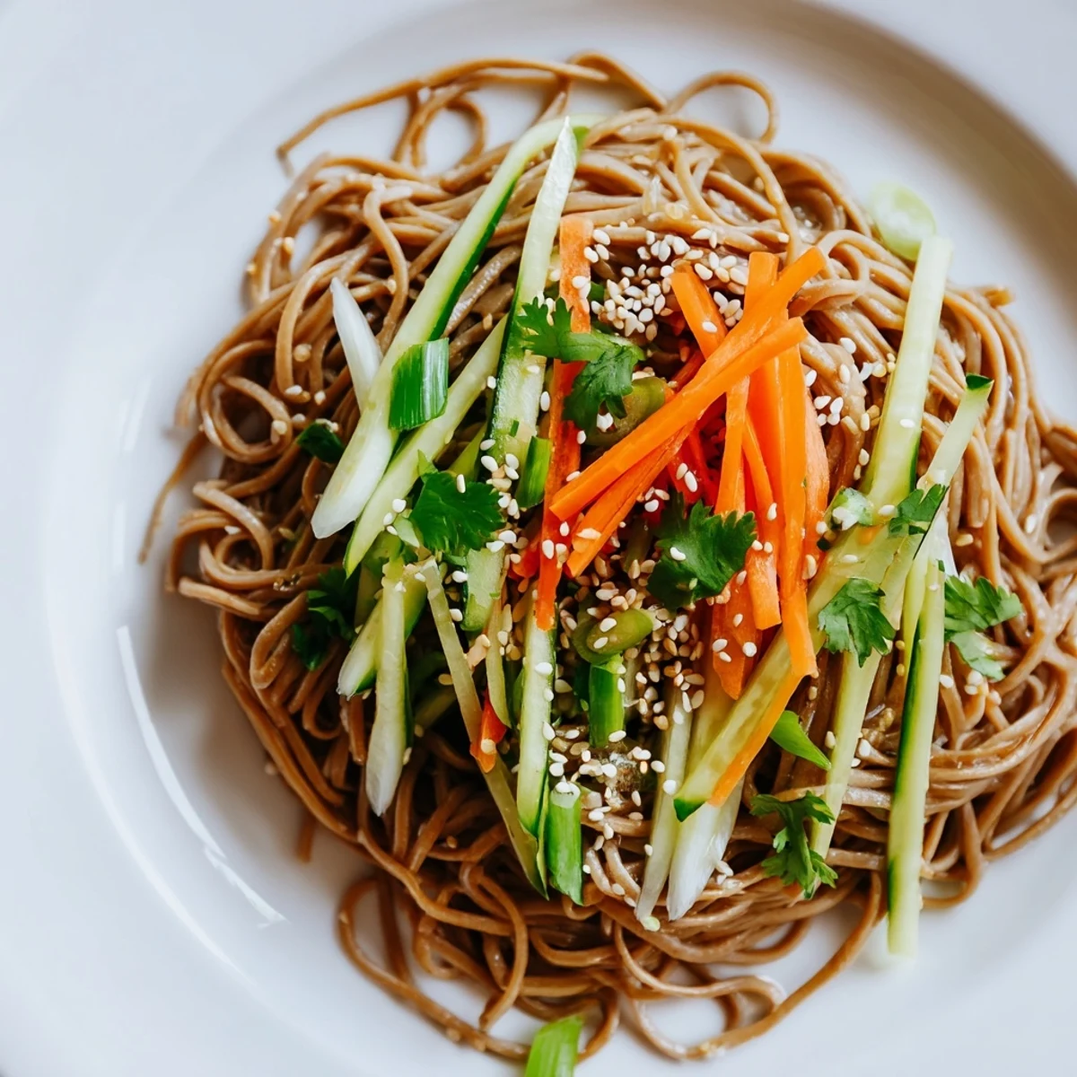 Chilled Noodle Lunch Cups filled with colorful vegetables and savory sesame dressing.