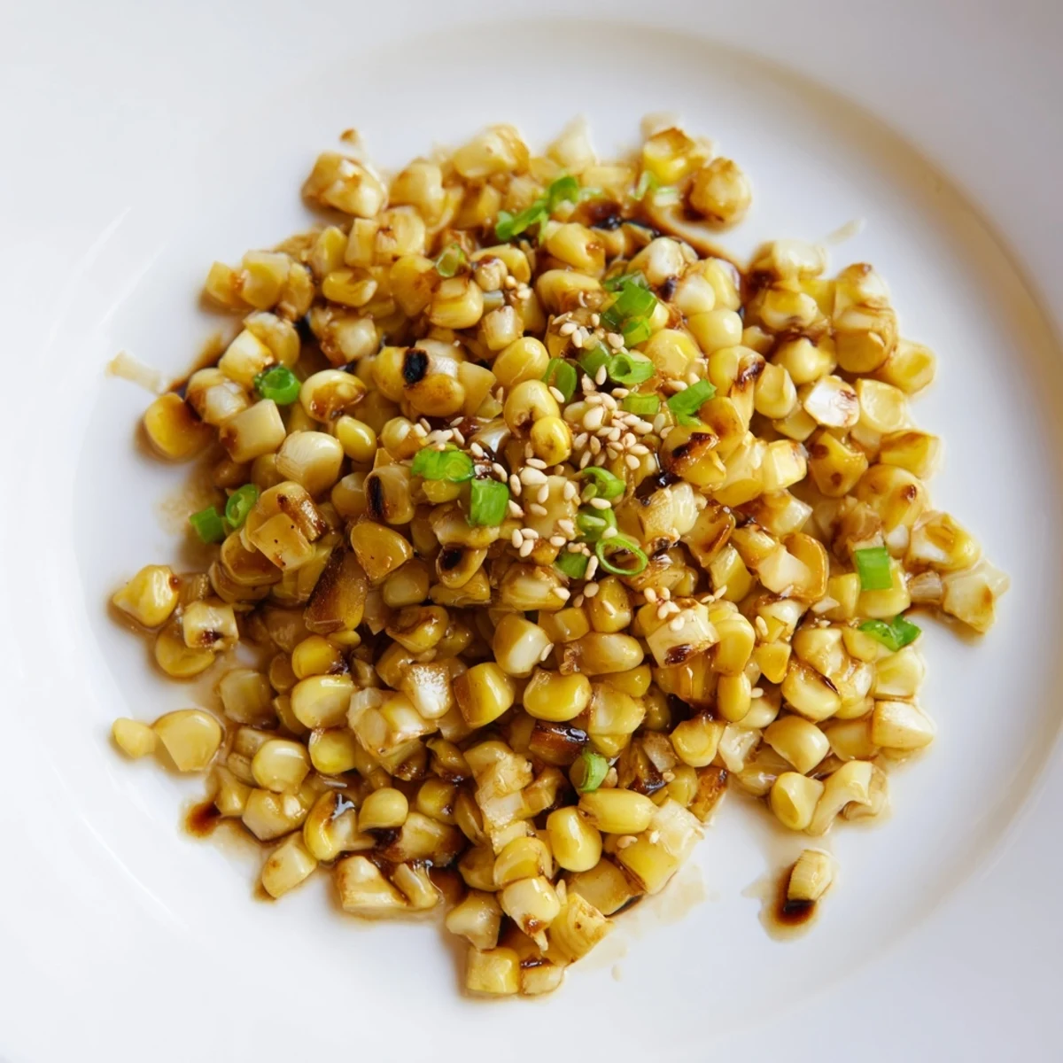 Freshly cooked Japanese butter corn, with visible garlic flakes and a sprinkle of black pepper.