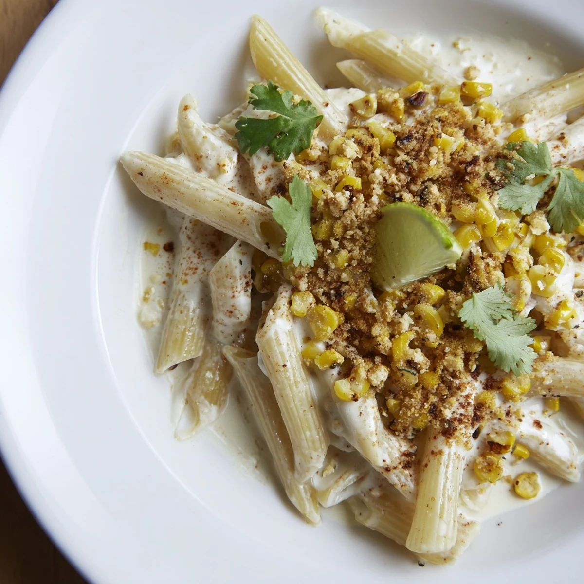 Mexican Street Corn Pasta brimming with golden corn, cotija, and cilantro, a delicious vegetarian pasta.