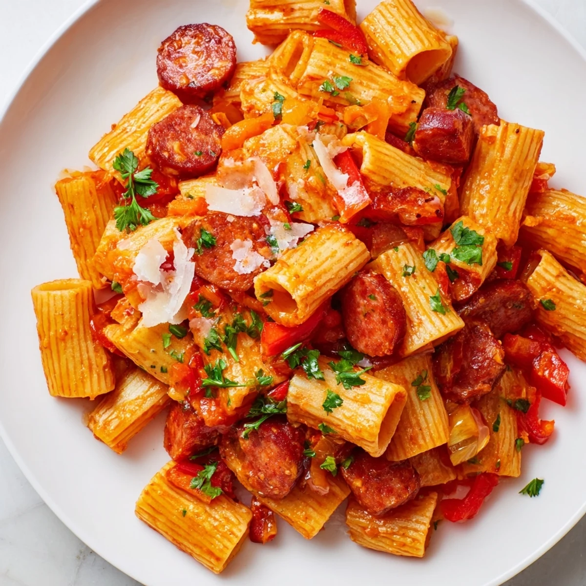 Golden pasta with spicy Spanish chorizo, tomatoes, and parsley in this delicious Spanish Chorizo Pasta.