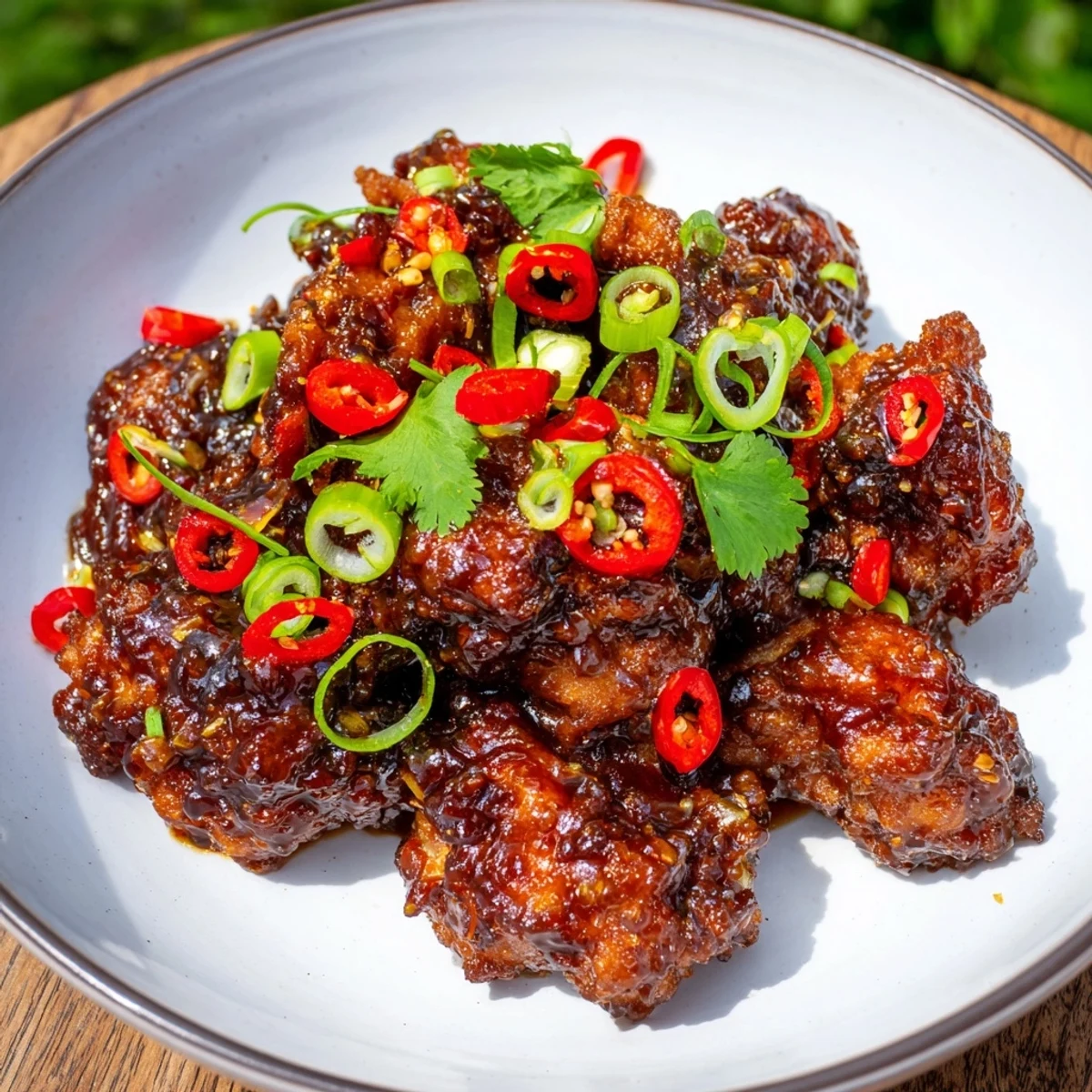 Vietnamese Caramel Chicken with glossy sauce, garnished with fresh green onions; a delicious main dish.