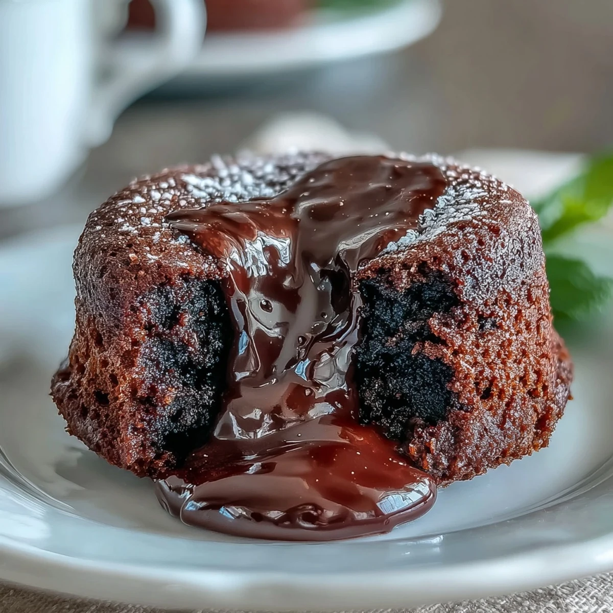 Rezept für Chocolate Lava Cakes mit frisch geschlagenem Sahnehaube und Beeren am Rand des Tellers für US-Backfreunde.