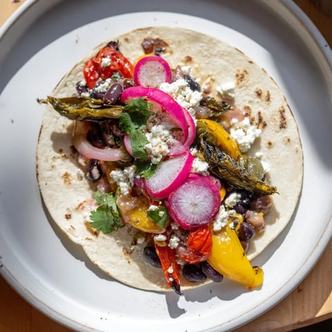 Delicious Desert Bloom Cactus Taco Board with vibrant, roasted vegetables and fresh salsas.