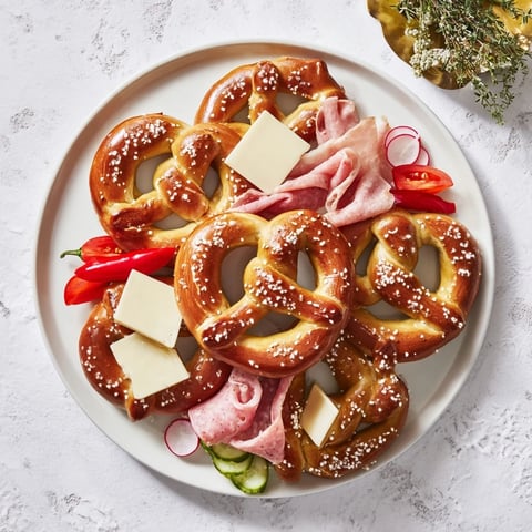 Soft pretzel "Bretzel Arbre de Vie" platter, a festive arrangement with fresh herbs and colorful bites.