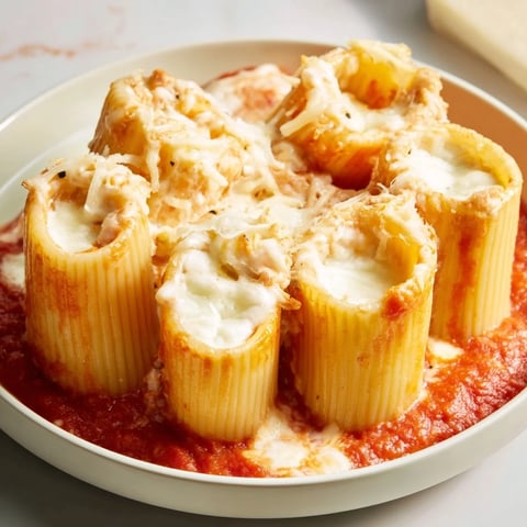 Golden, bubbly honeycomb pasta bake with rigatoni, marinara, and melted mozzarella.