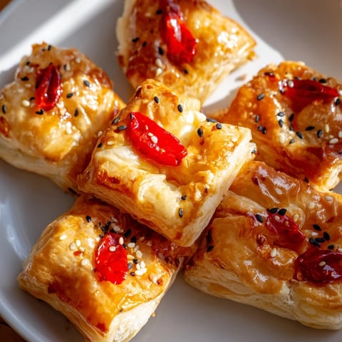 Golden-baked Chili Crisp Honey Brie Bites, filled with creamy Brie cheese and drizzled honey.