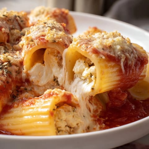 This comforting Italian-American honeycomb pasta bake features upright pasta tubes with creamy cheese.