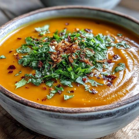 A bowl of Carrot and Coconut Soup with fresh cilantro and toasted coconut garnish.