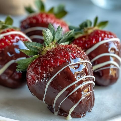 Glänzende Schokolade auf saftigen Erdbeeren, perfekt für ein festliches Dessert oder als Geschenk.