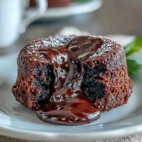 Rezept für Chocolate Lava Cakes mit frisch geschlagenem Sahnehaube und Beeren am Rand des Tellers für US-Backfreunde.