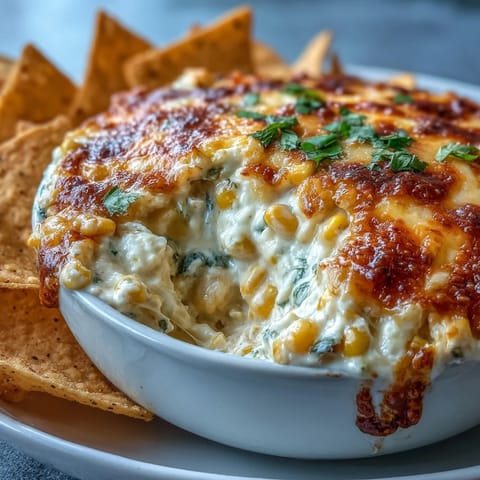A close-up view of creamy Crack Corn Dip, studded with green onions and spicy jalapeños, ready to scoop.