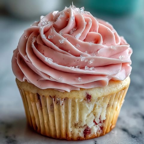 Fluffy Pink Velvet Cupcakes with swirls of vanilla buttercream, sprinkles on top, ready to serve at a party.
