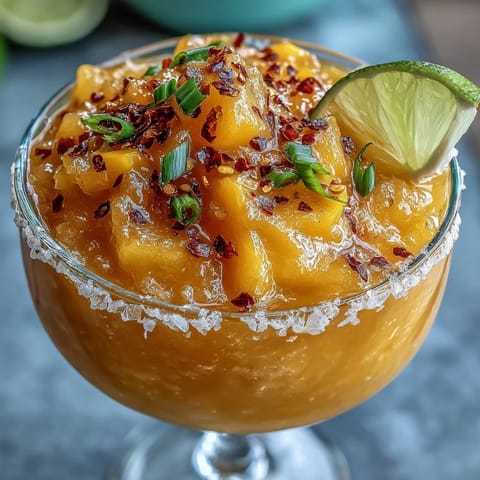 Fruchtiger, alkoholfreier Mango-Margarita-Slush, perfekt für heiße Tage und Parties.