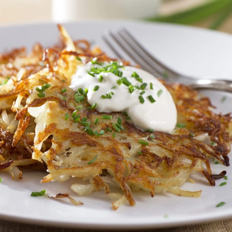 Genieße diese einfachen Kartoffelpuffer als Beilage oder als Teil eines köstlichen und sättigenden Brunchs.