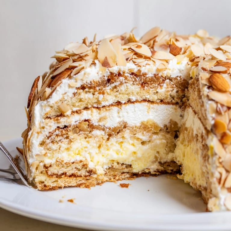 Genussvolle Bienenstich-Torte mit goldbraunem Belag und cremiger Füllung