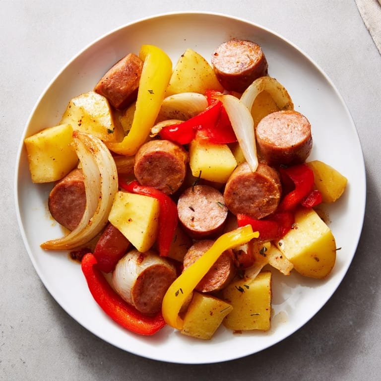 A steaming pot of 1-Pot Kielbasa and Potato Bake, promising a warm, savory family dinner.