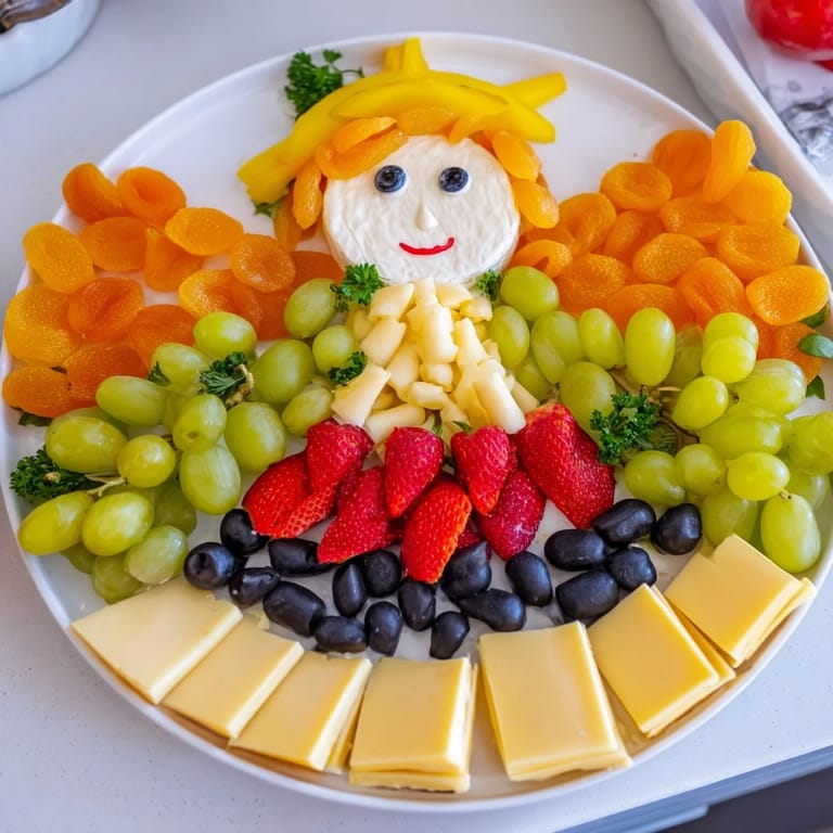 Cherub Angel Snack Tray featuring colorful fruits, cheeses, and treats artfully arranged for a party.