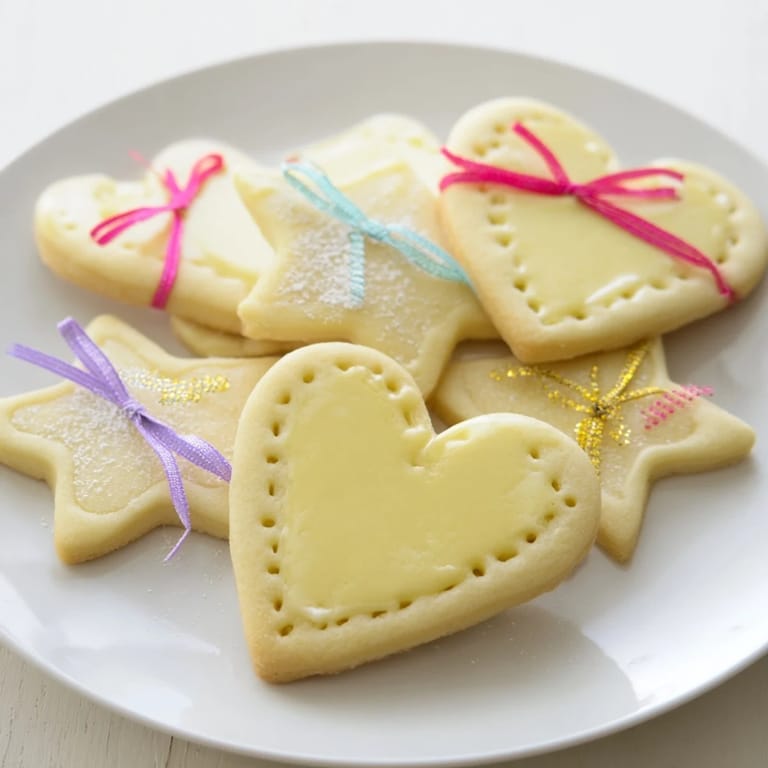 Delicate, heart and star Mignonneries Coeurs et Étoiles cookies, ready to be tied with festive ribbons.