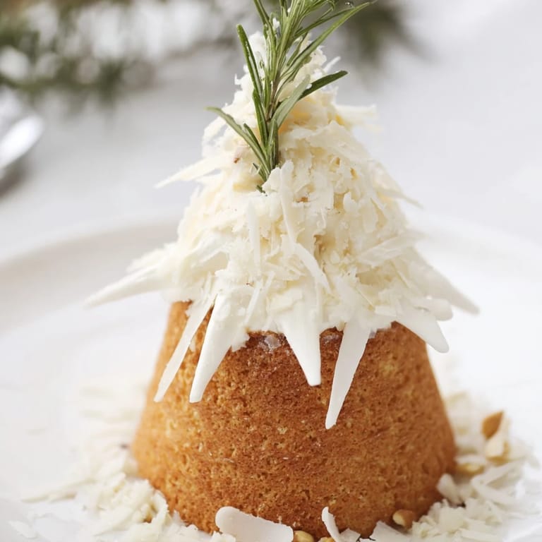 This Table dHiver Sapin et Flocons offers a delicious winter scene with snow-like coconut flakes.