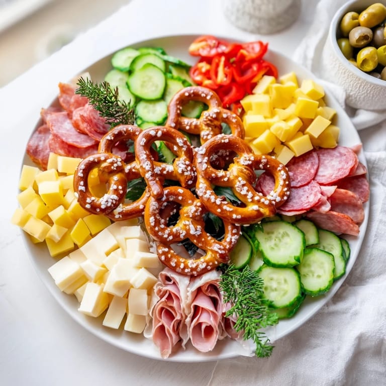 Savory "Bretzel Arbre de Vie" appetizer, tree-shaped with cheese, tomatoes, and inviting pretzel twists.