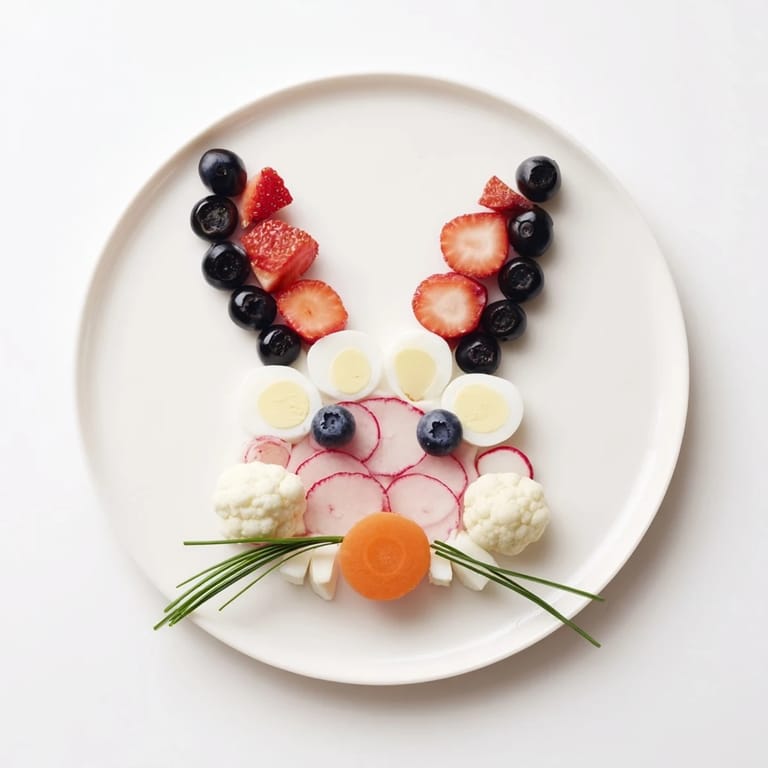 This fun Bunny Silhouette recipe features a whimsical arrangement of fresh fruits, cheeses, and veggies.