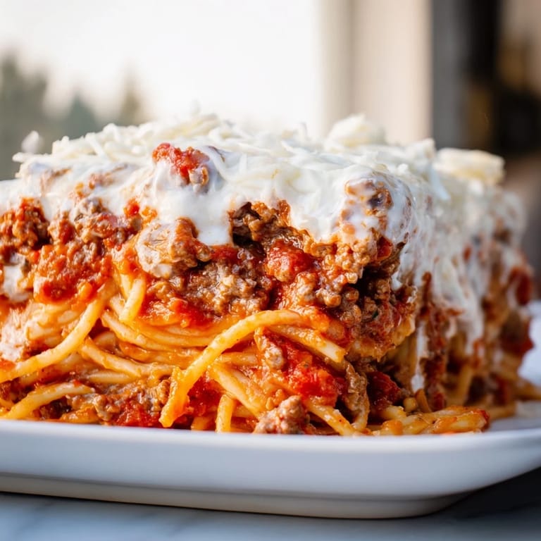 Melting mozzarella atop rich Million Dollar Spaghetti, this satisfying dish is perfect for a comforting dinner.