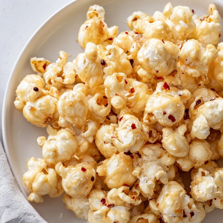 Warm, freshly made Hot Honey Butter Popcorn, the perfect blend of sweet, salty, and spicy.