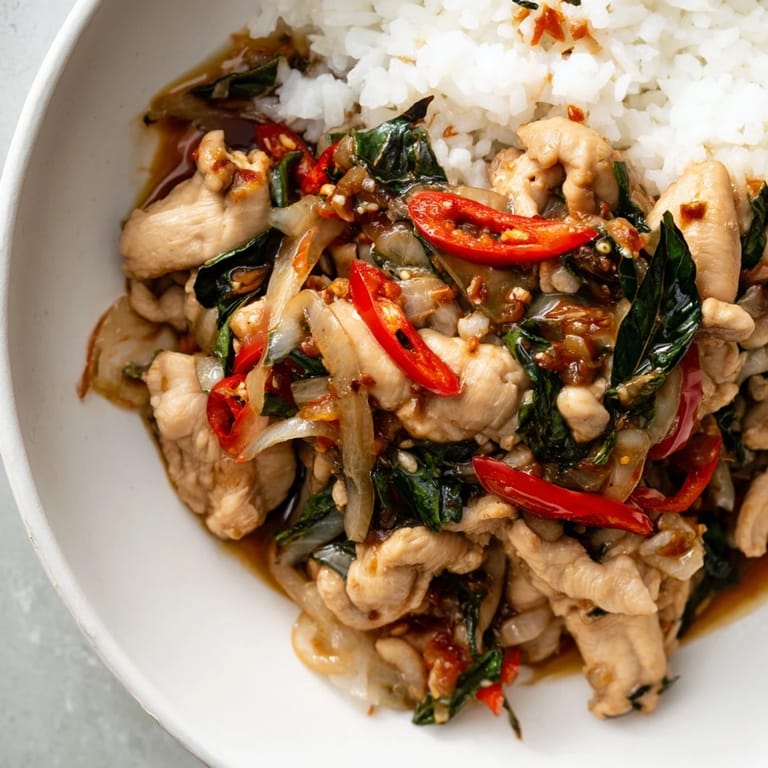Savory and spicy Thai Basil Chicken Bowls, a quick and delicious weeknight dinner option.