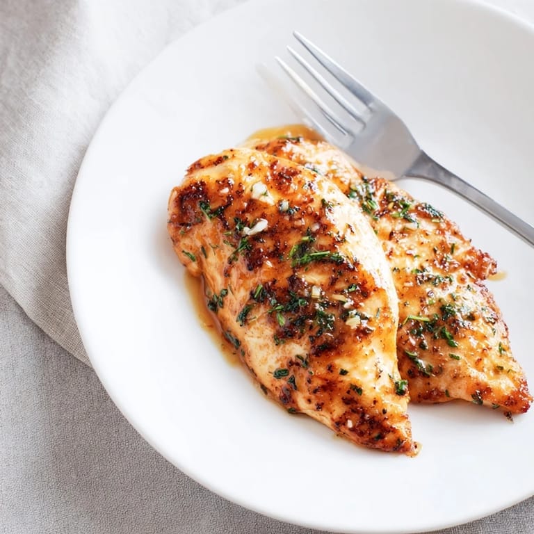 Saftige Honey Dijon Chicken Skillet mit aromatischem Knoblauch und Thymian, frisch aus der Pfanne gegart.