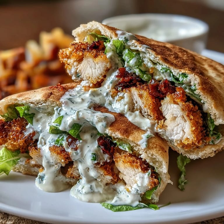 Saftig-knuspriges Hähnchen in weichem Pita mit Caesar-Salat, Parmesan und einem Spritzer Zitrone für den Geschmack.