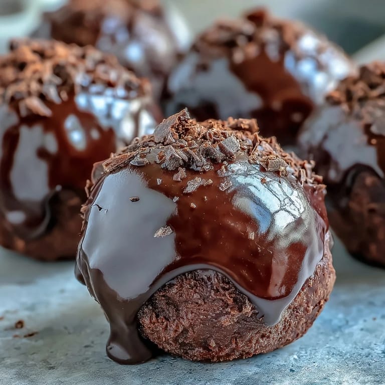 Verlockende, mit Kakao bestäubte Schokoladentrüffel, die aufwendig handgemacht aussehen.