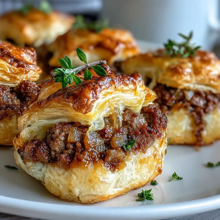 Delicious Mini Beef Tourtières ready to serve, warm spiced beef in pastry pockets.