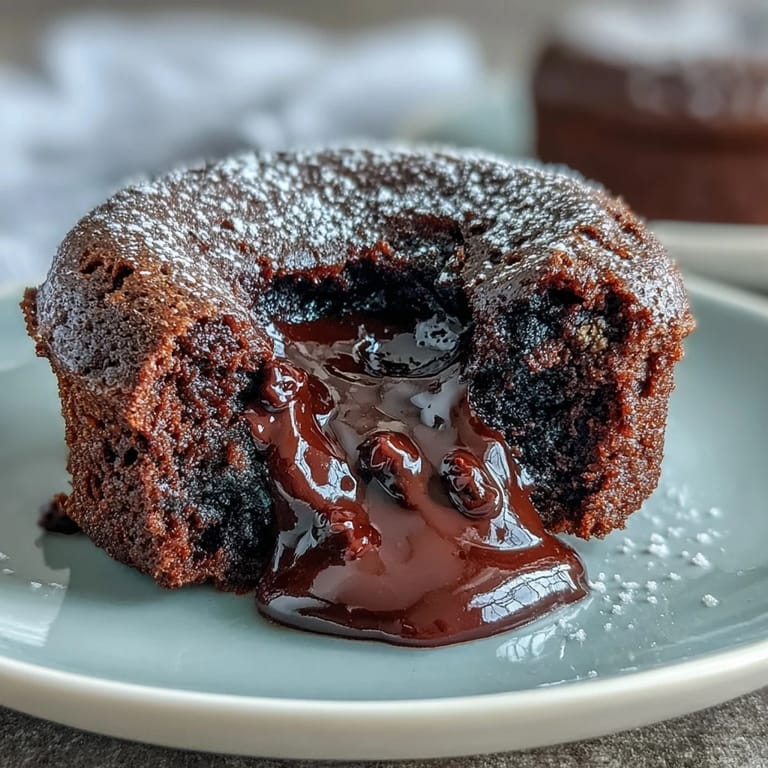 Individuelle Chocolate Lava Cakes mit Eisschicht und fließender Schokoladenmitte, perfekt für ein kaltes Winter-Abendessen.