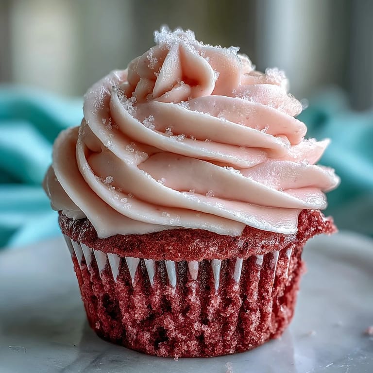Moist Pink Velvet Cupcakes topped with creamy vanilla buttercream frosting, plated on a rustic wooden table.