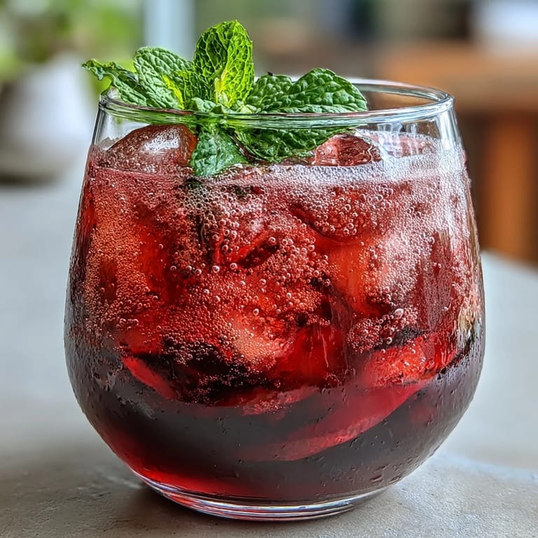 Erfrischender Hibiskus-Minze-Limonade-Mocktail mit eisgekühlter Minze und spritziger Zitronennote.