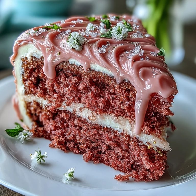 Zarte Rosé-Velvet-Torte mit Goldtropfen – perfekt für die Brautparty, mit zartem Roségeschmack, cremiger Creme und edler Goldverzierung.